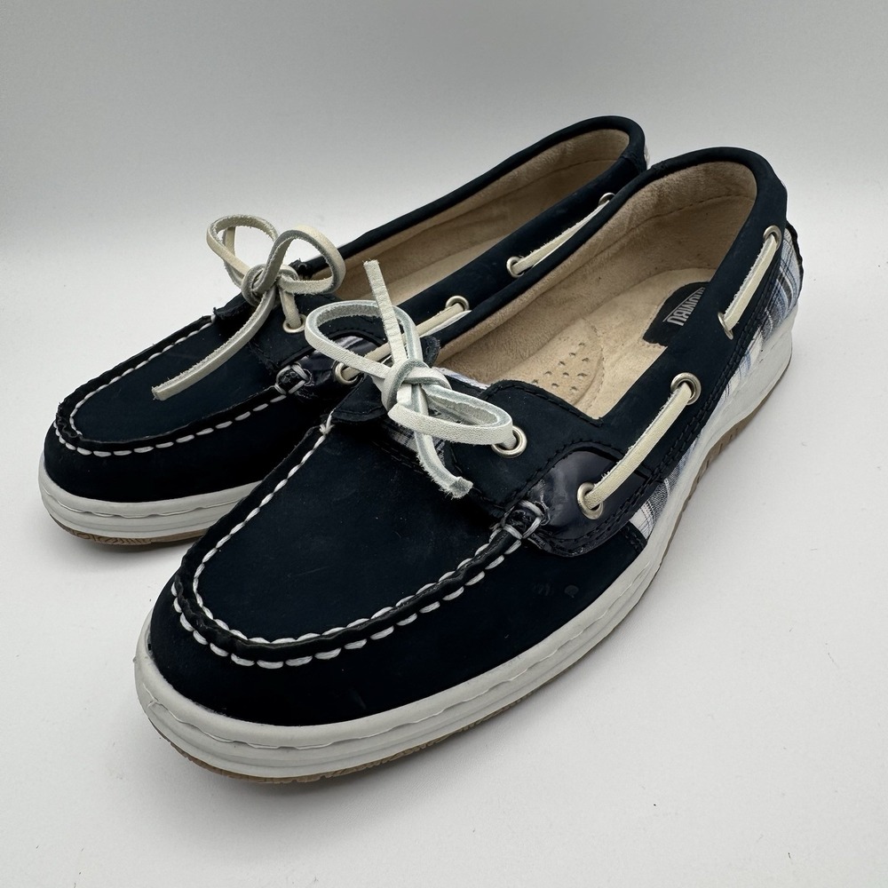 Khombu Loafer Top Sider Boat Shoes Womens 8 Blue And Plaid Leather Casual Preppy